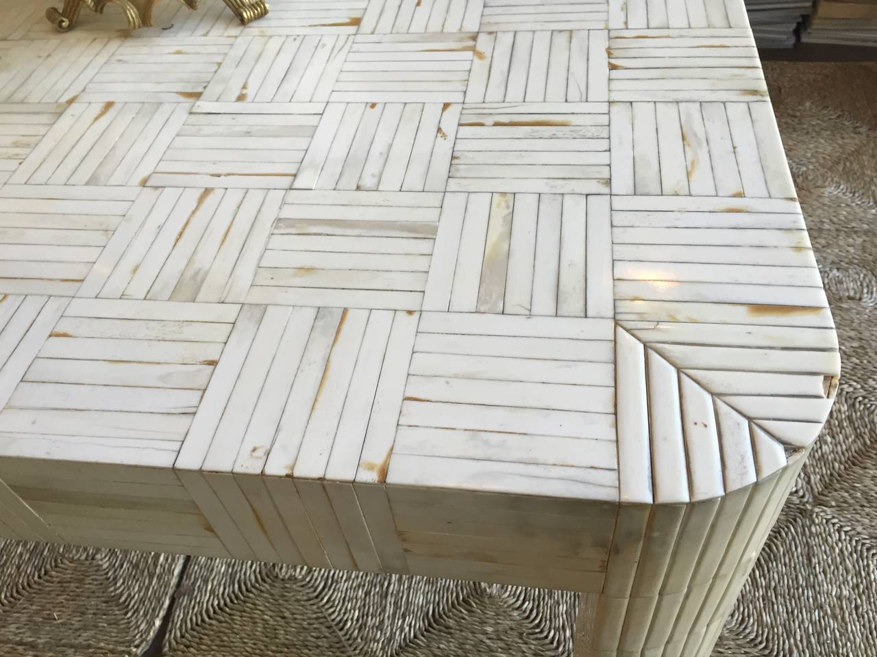20th Century Karl Springer Style Table with Tessellated Polished Bone Tiles