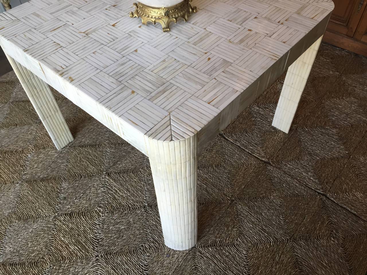 American Karl Springer Style Table with Tessellated Polished Bone Tiles