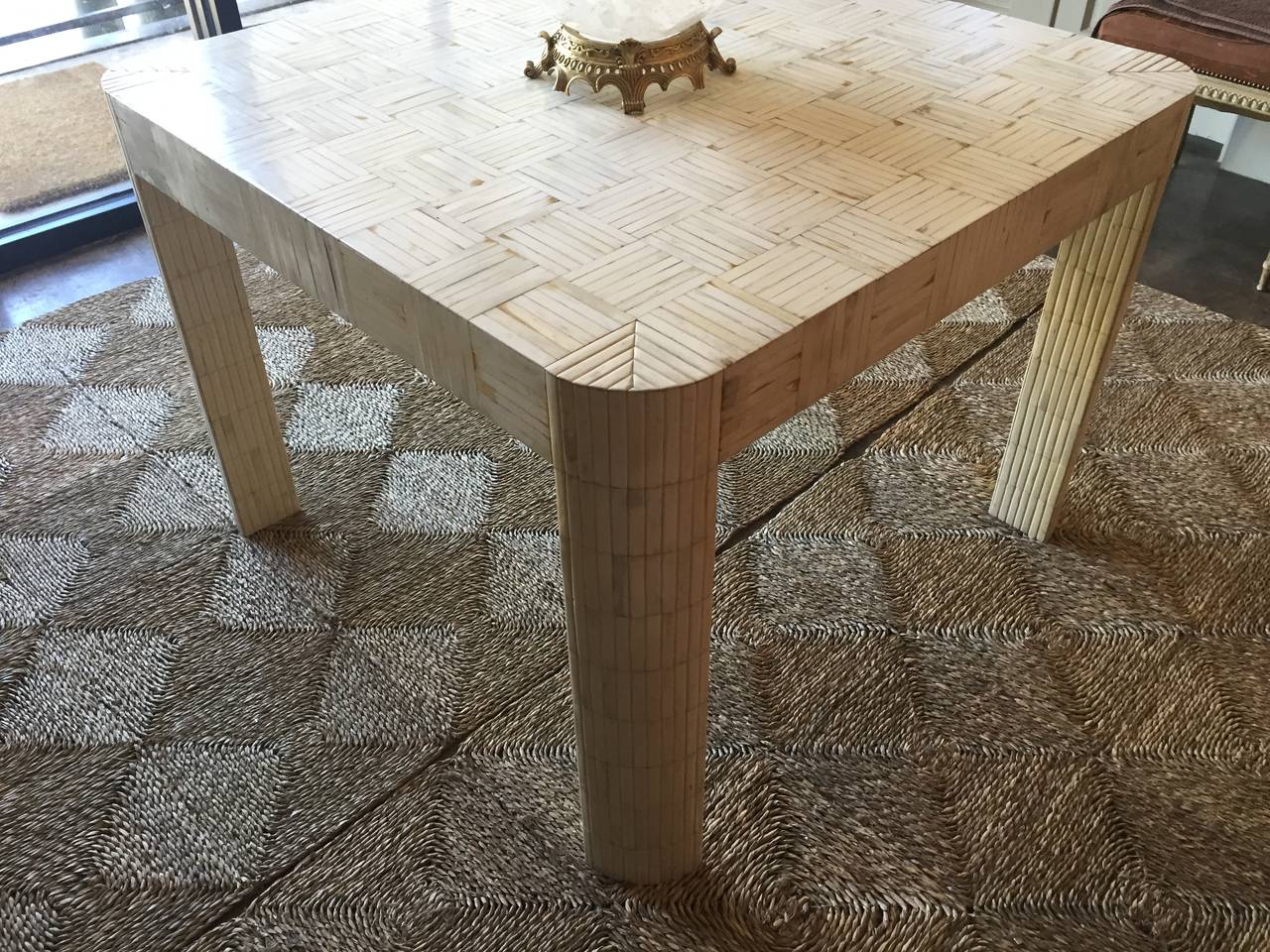 Inlay Karl Springer Style Table with Tessellated Polished Bone Tiles