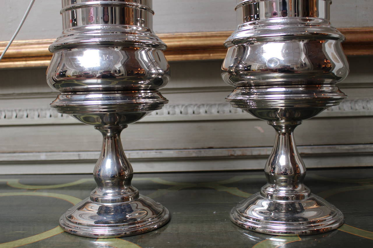 Bronze Pair of 19th Century French Lamp Bases with a Nickel Finish