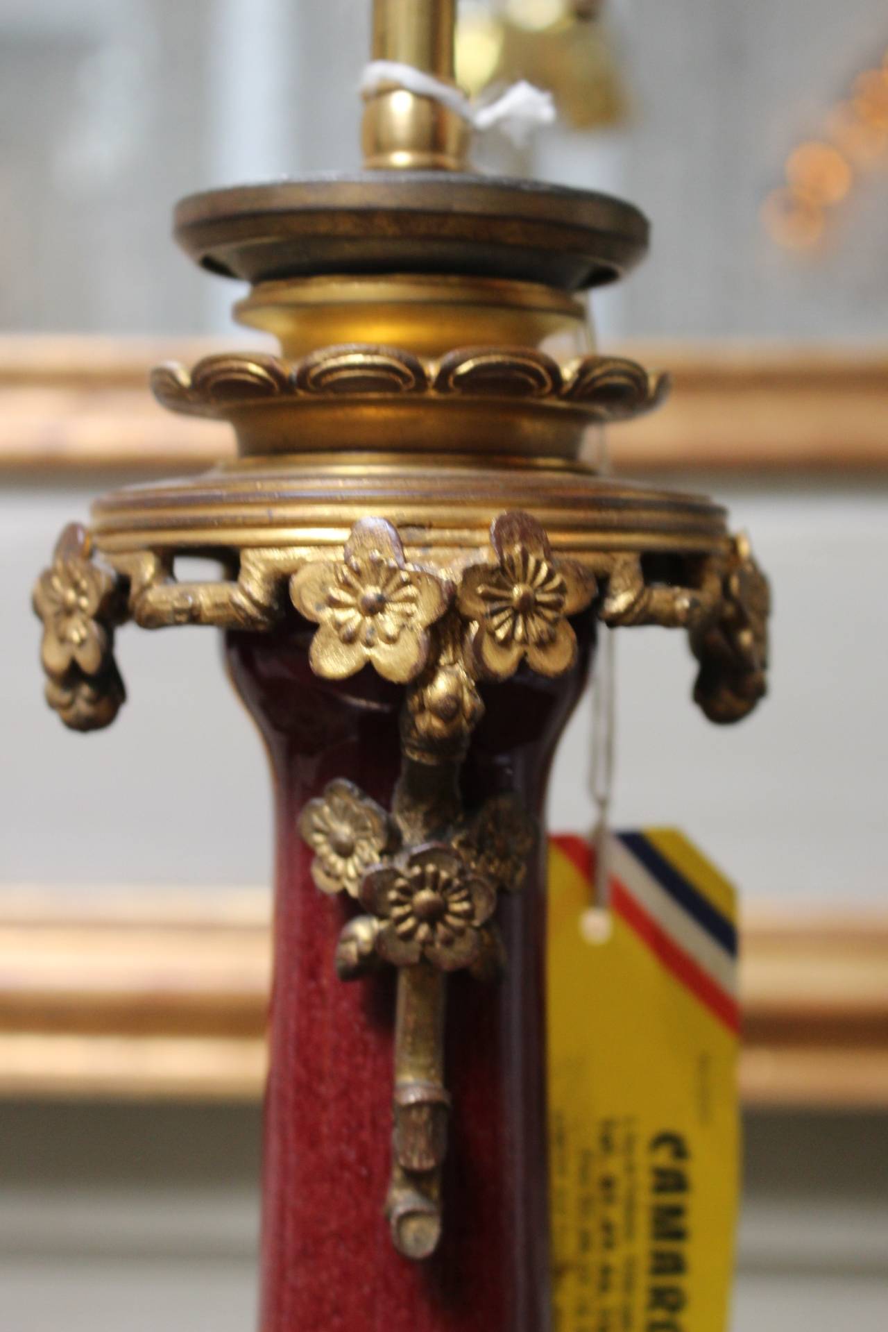 French Sang de Boeuf Table Lamp with Dragon Motif and Ormolu Mounts