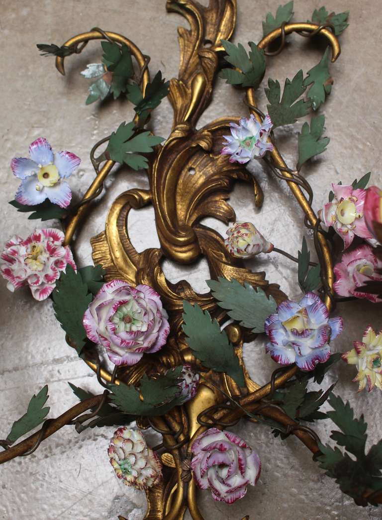 Set of Four Louis XV Style Porcelain and Bronze Sconces 1