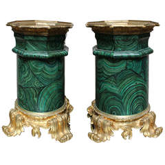 Pair of Faux Malachite Bases with Bronze Mounts