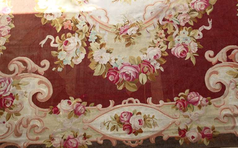 19th Century French Napoleon III Aubusson Rug in Clay, Blue, Green, and Pink For Sale 1