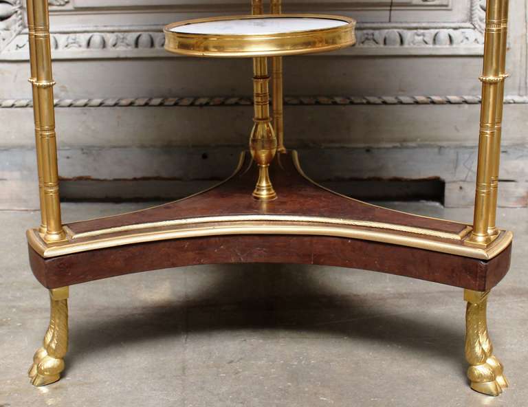 French Louis XVI Style Bronze, Burled Walnut Side Table with a White Marble Top 3