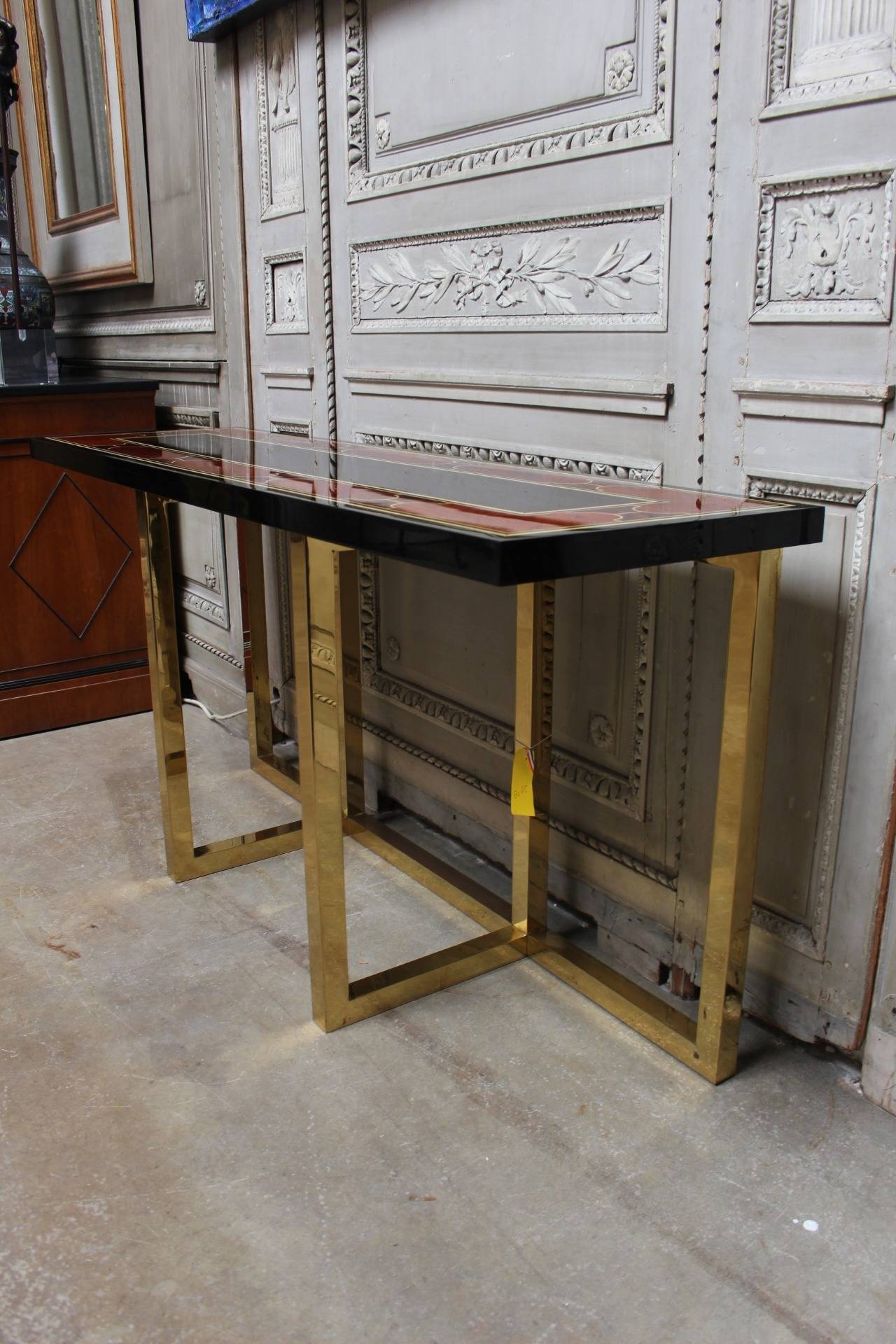 Late 20th Century A French Bronze Console Table with a Faux Tortoise and Ivory Painted Top