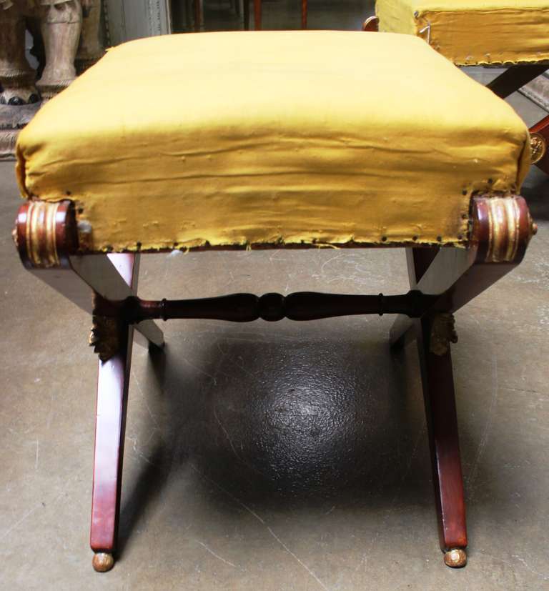 A Pair of French 19th Century Empire Mahogany Tabourets In Good Condition In Dallas, TX