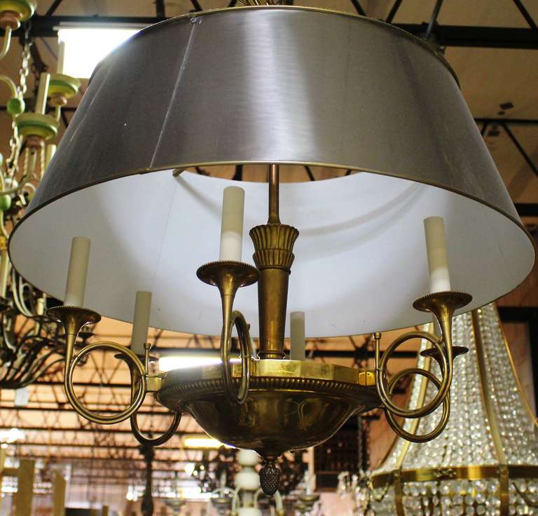 French Louis XVI Style Six Arm Bouillotte Chandelier In Good Condition In Dallas, TX