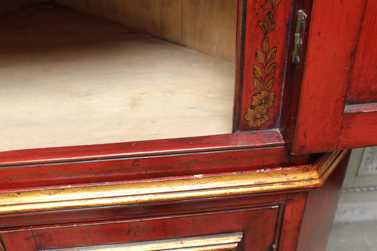 English Georgian Style Red Japanned and Parcel-Gilt Corner Cupboard 2
