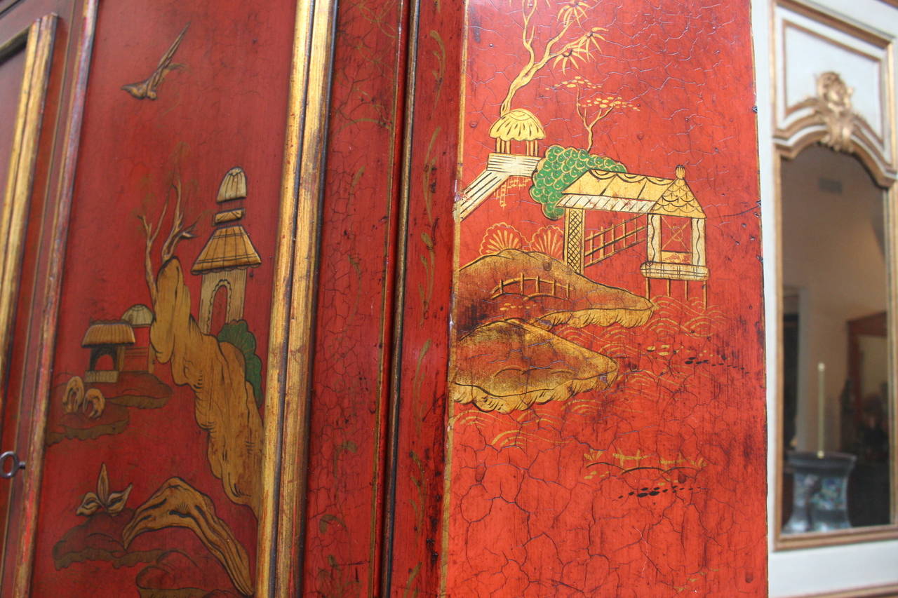 English Georgian Style Red Japanned and Parcel-Gilt Corner Cupboard 4