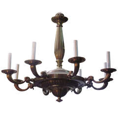 French Mid-Century Eight-Arm Bronze Chandelier
