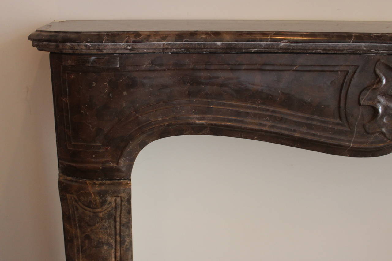 Large 18th Century French Regence Brown and Gray Marble Mantel  For Sale 1