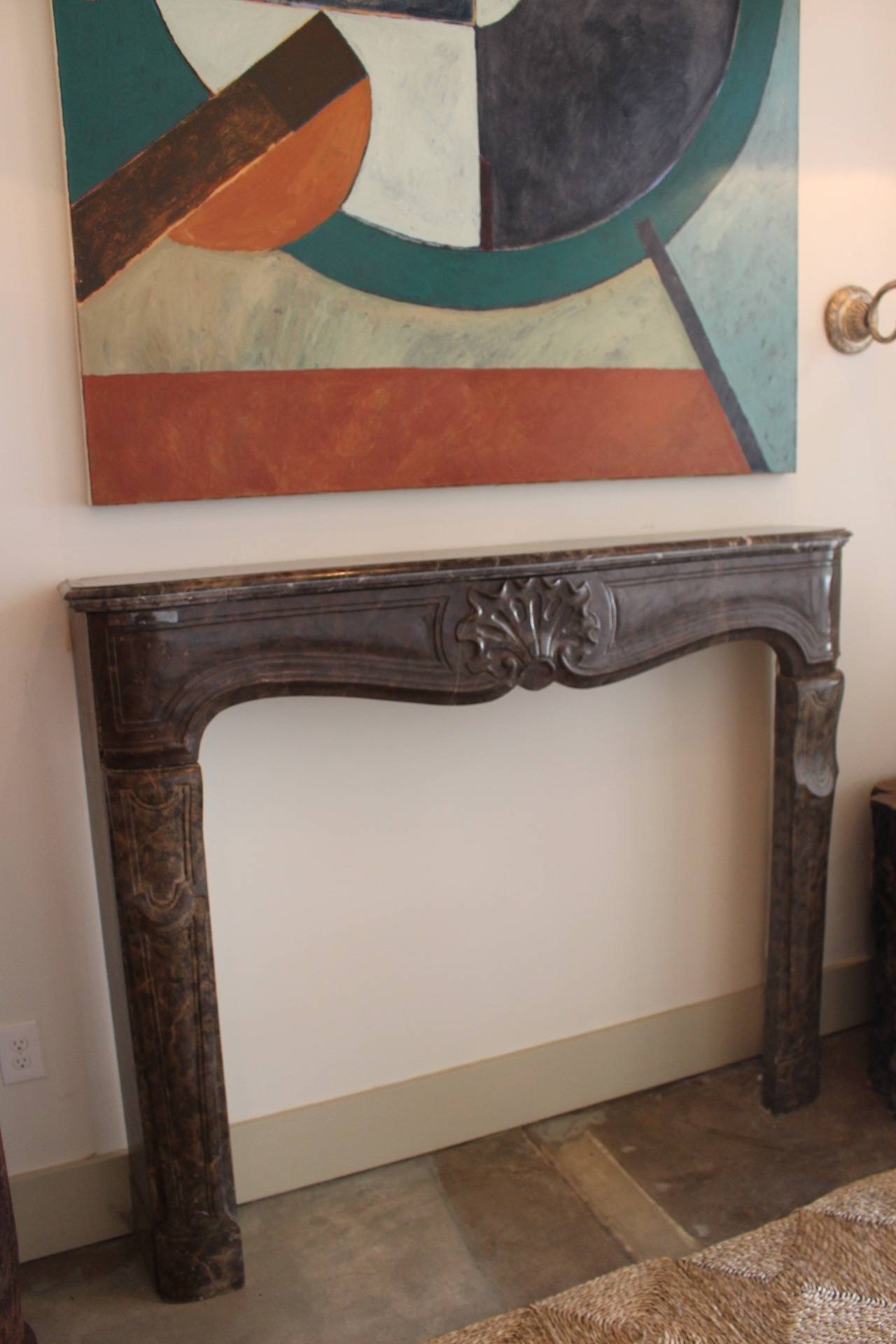 Large 18th Century French Regence Brown and Gray Marble Mantel  For Sale 2