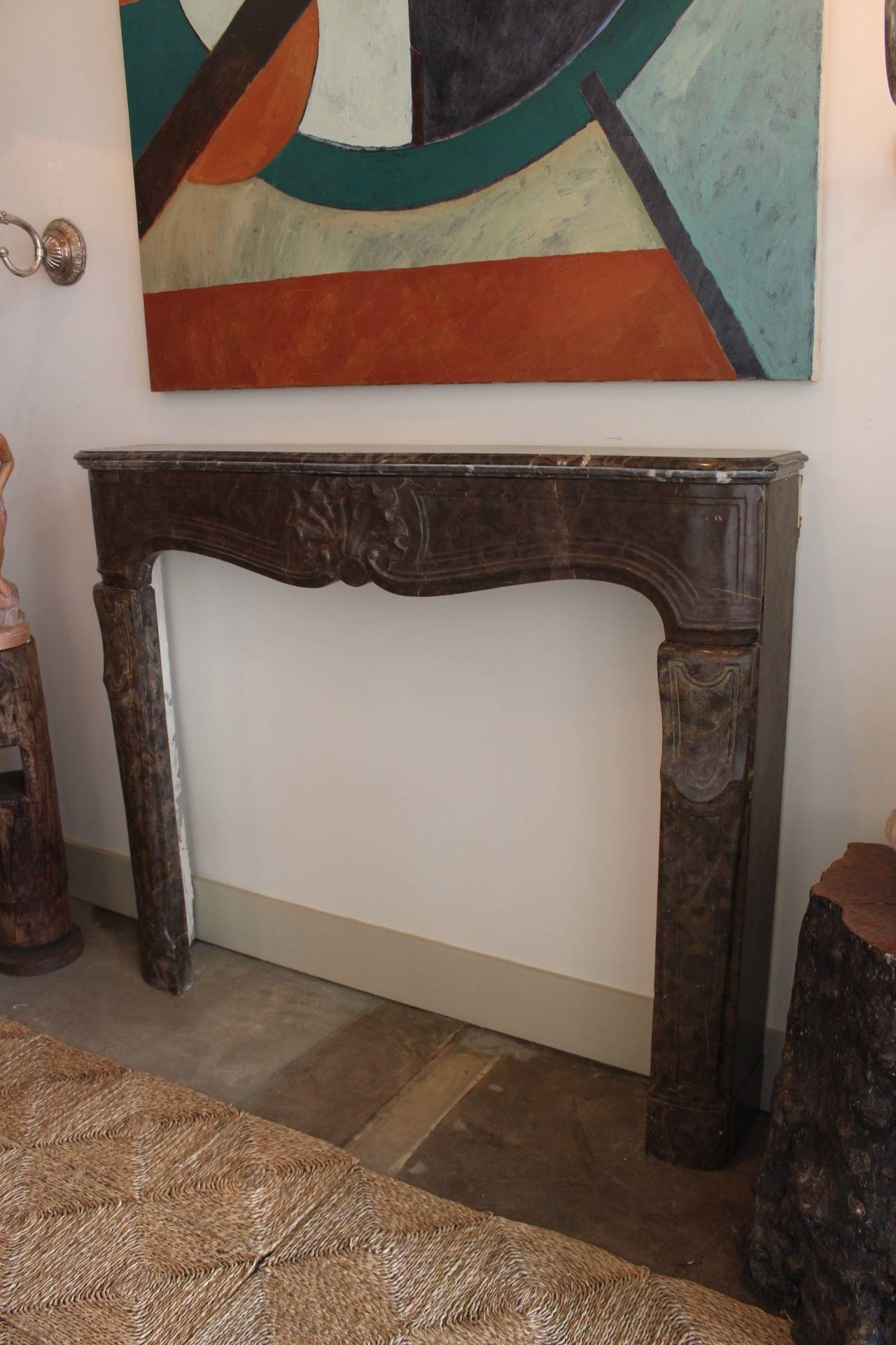 Large 18th Century French Regence Brown and Gray Marble Mantel  For Sale 4