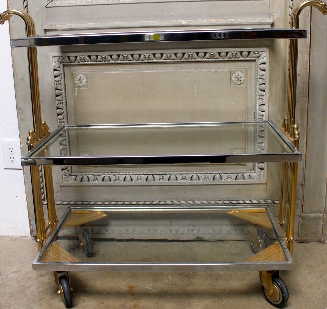 An Italian Art Deco style brass and chrome bar cart - dessert trolly