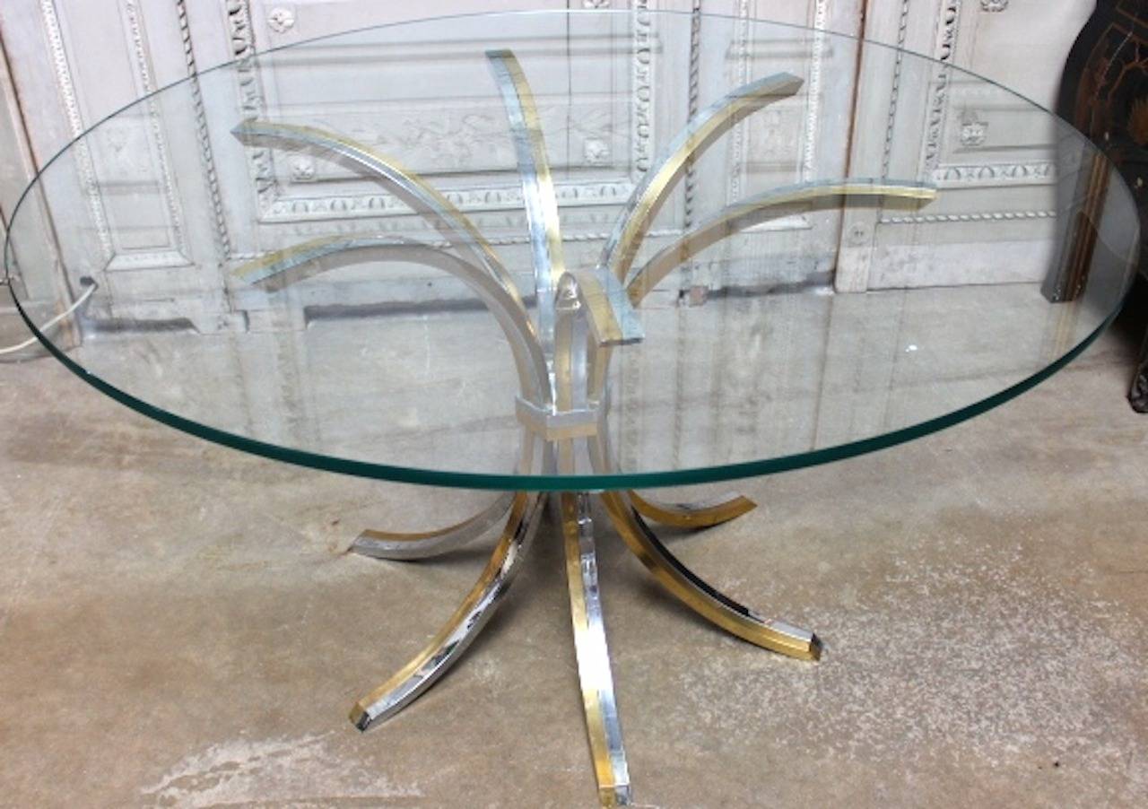 Brass and Chrome Table with Glass Top In Good Condition In Dallas, TX