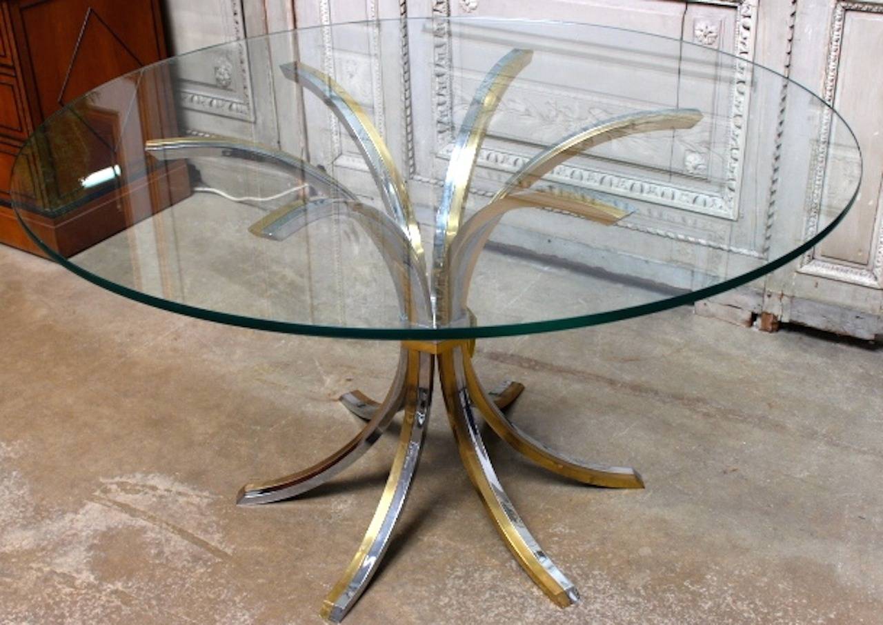 French Brass and Chrome Table with Glass Top