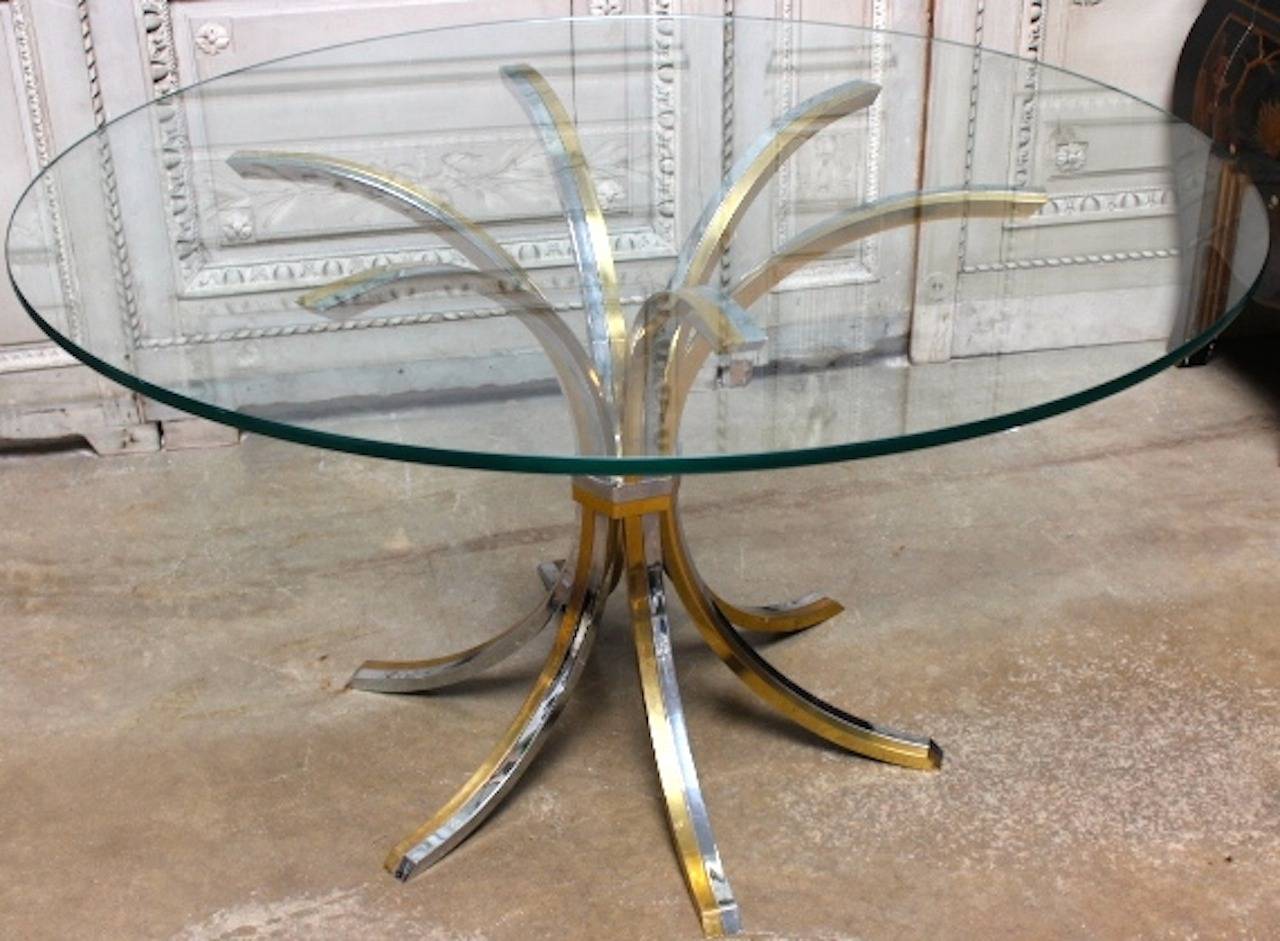 Mid-Century Modern Brass and Chrome Table with Glass Top