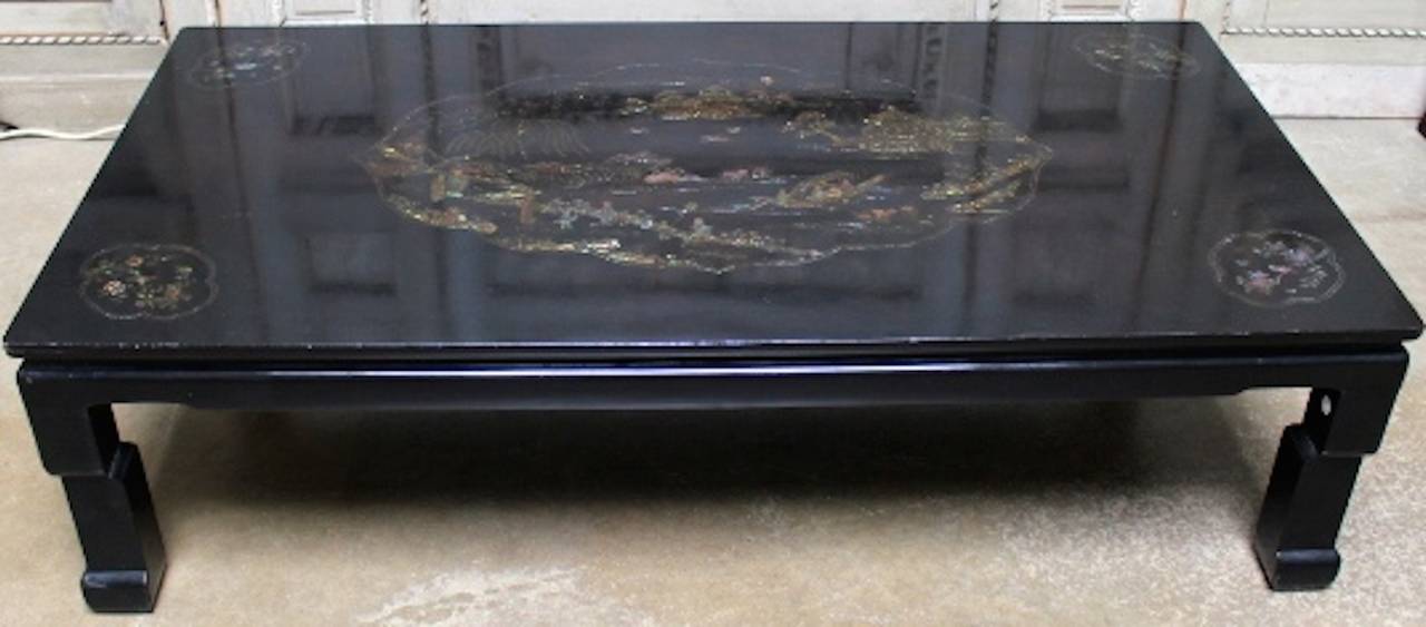 black lacquer mother of pearl inlay table