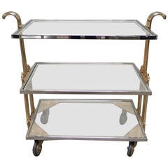 Italian Art Deco Style Brass and Chrome Bar Cart