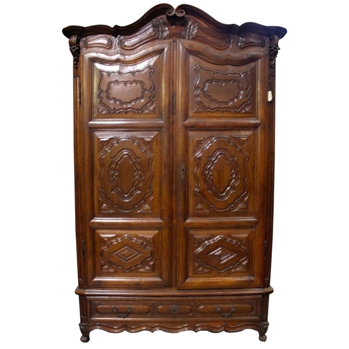 French Carved Walnut Louis XV Armoire