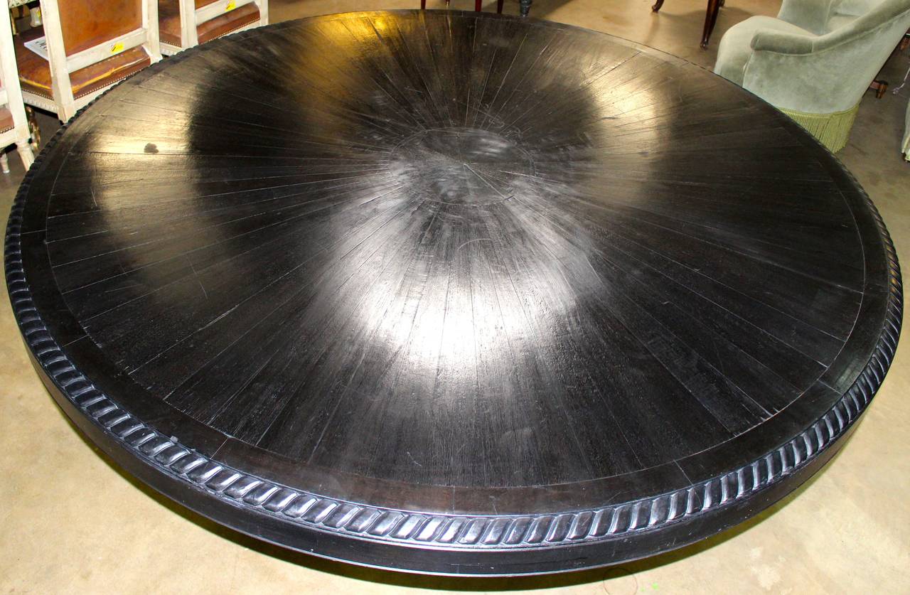 Large Round Ebonized Wood Dining Table