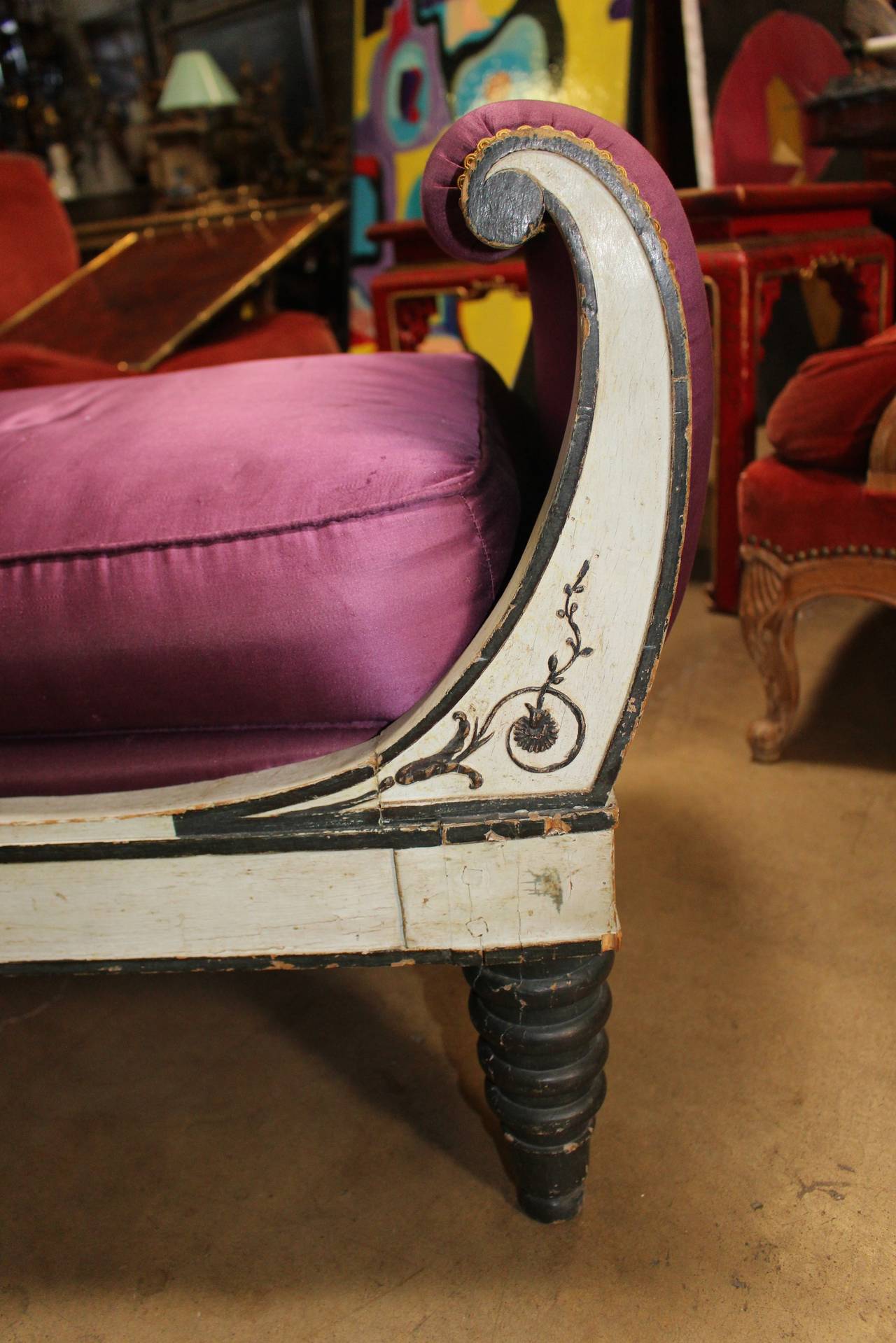 18th Century French Directoire Chaise Longue with a Black and White Finish 2