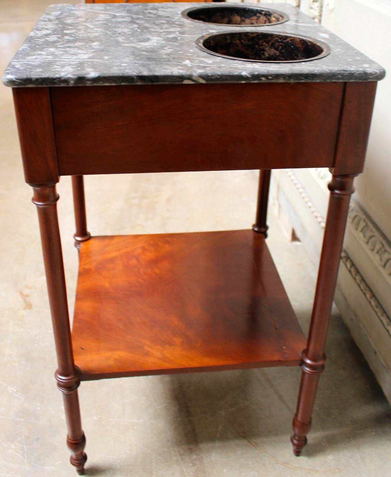 Hand-Crafted 18th Century French Directoire Mahogany Wine Table with Gray Marble Top For Sale