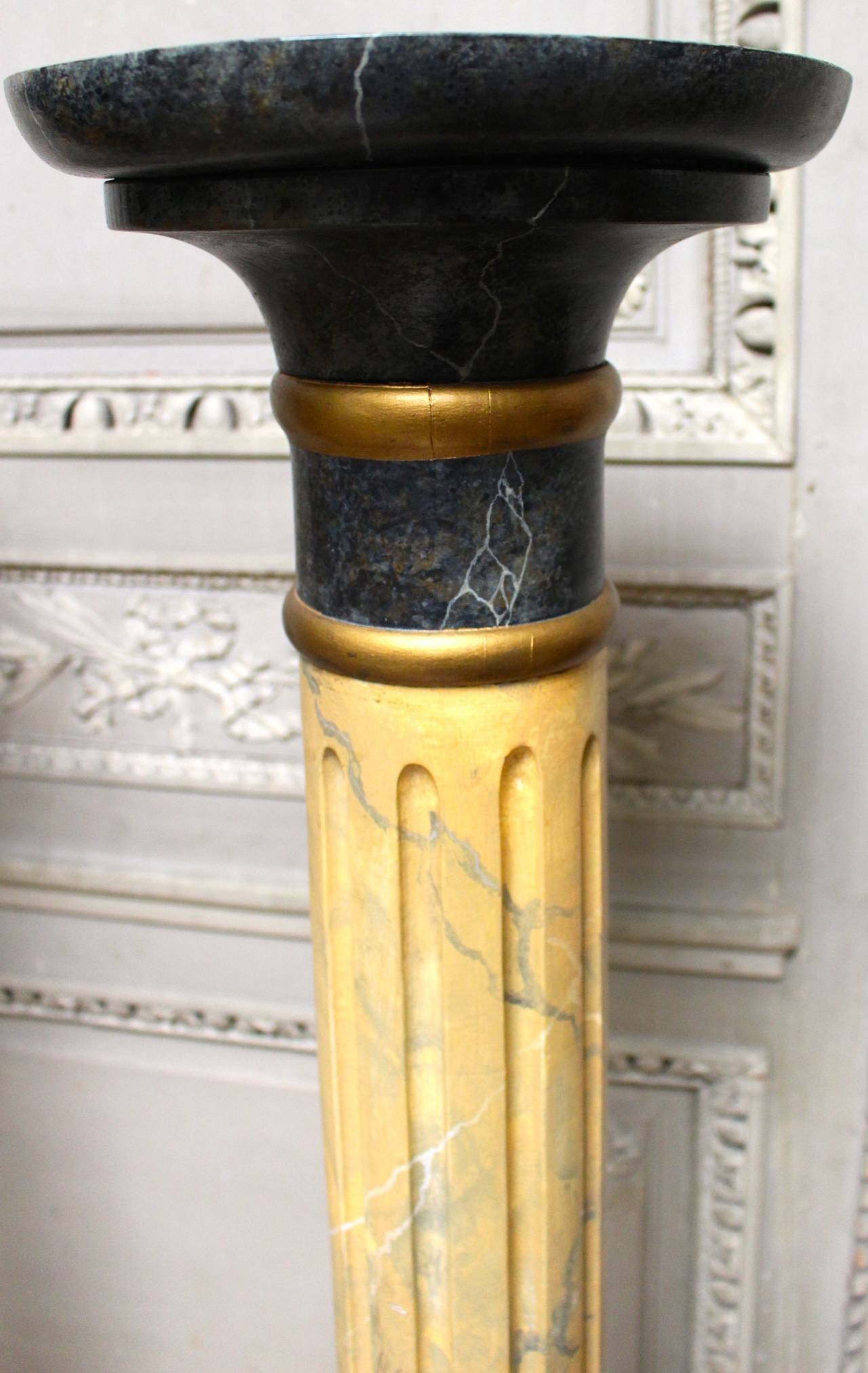 Neoclassical Pair of Wood Columns with Faux Marble Painted Finish