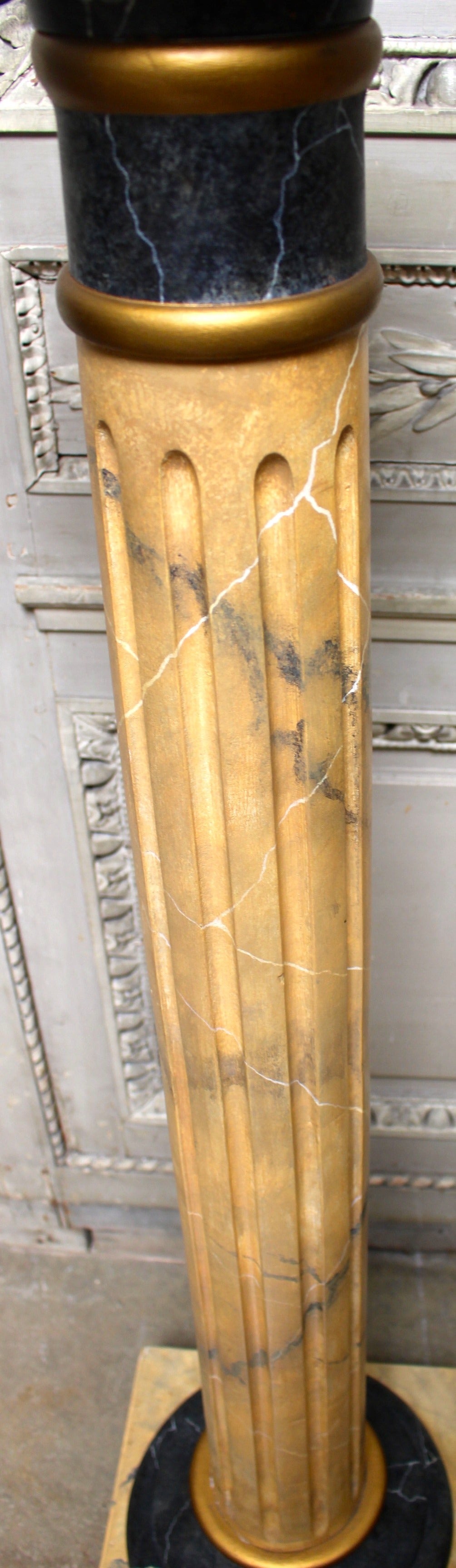 Pair of Wood Columns with Faux Marble Painted Finish In Good Condition In Dallas, TX