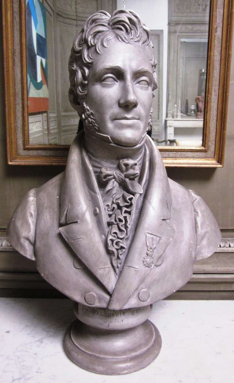 A French painted plaster bust of Pierre Balguerie after an original work by Baron Francois, Joseph Bosio.