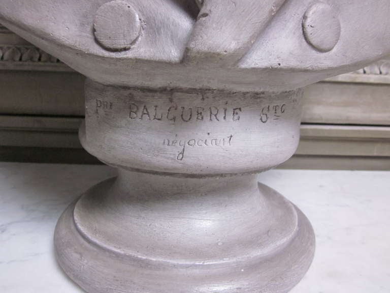 19th Century French Painted Plaster Bust of Pierre Balguerie For Sale