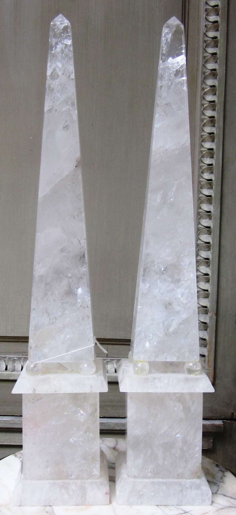 A Pair of Large Rock Crystal Obelisk