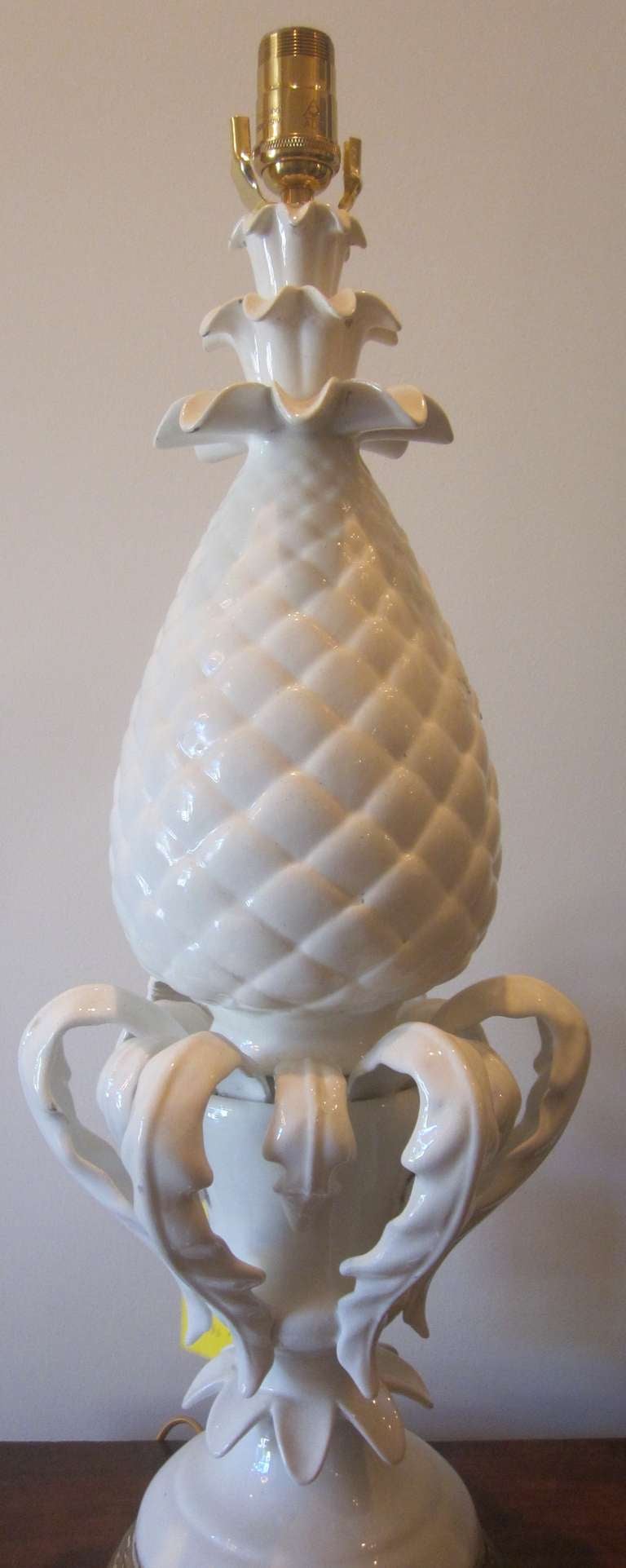 Spanish White Glazed Pineapple Table Lamp 1