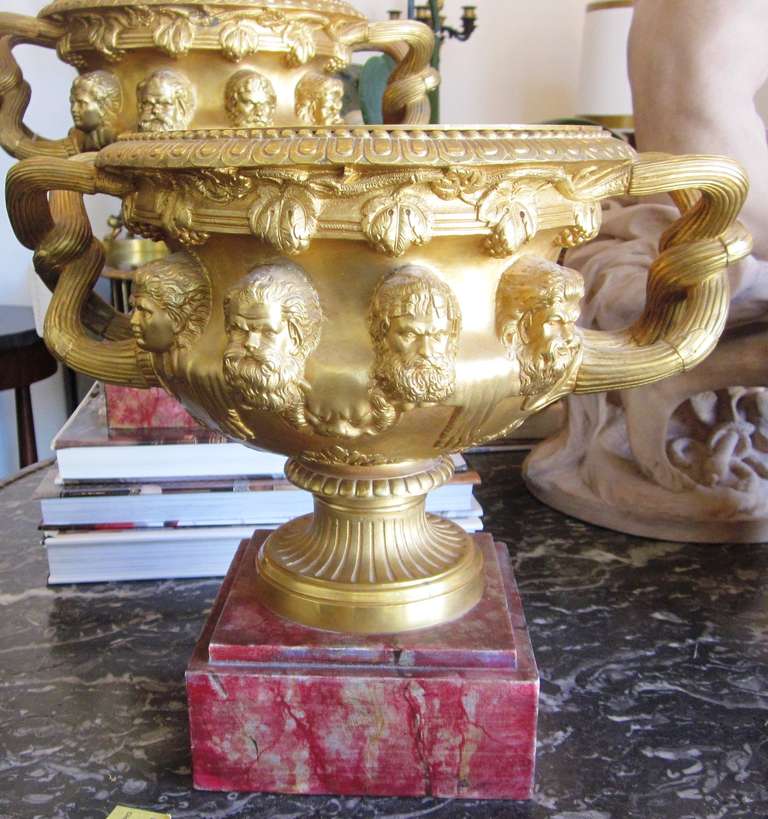 French A Pair of Gilt Bronze Warwick Urns