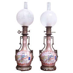 Antique A Pair of Chinese Export Lamps with Bronze Mounts