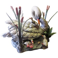 Large Enameled Bronze Swan