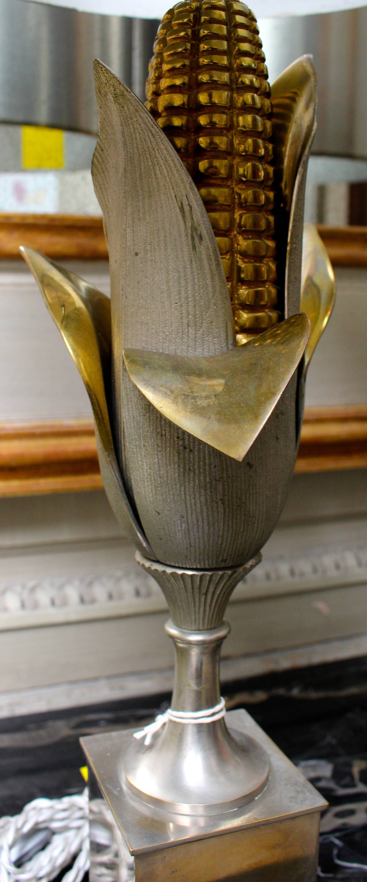 Brass Pair of Maison Charles Corn Lamps