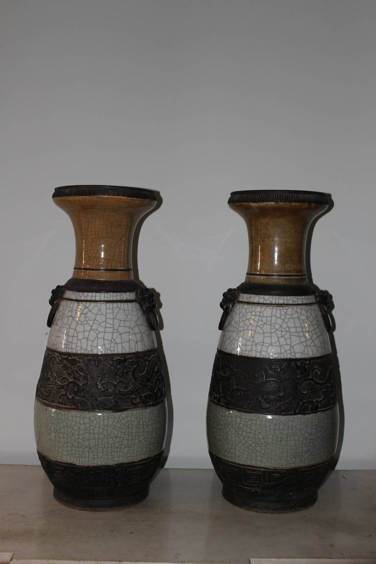 A pair of 19th century Chinese crackle ware porcelain vases.