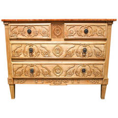 French Colonial Louis XVI Style Carved Wood Commode with Marble Top