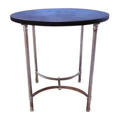French Chrome Side Table with Leather Top by Maison Jansen