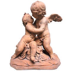 A French 19th Century Terracotta of Embracing Cherubs