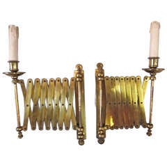 Vintage A Pair of French Brass Accordian Style Wall Sconces