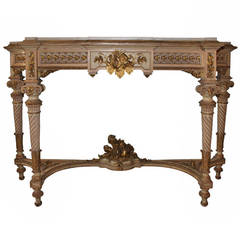 Louis XVI Style Carved Wood Console Table with a Painted and Parcel-Gilt Finish
