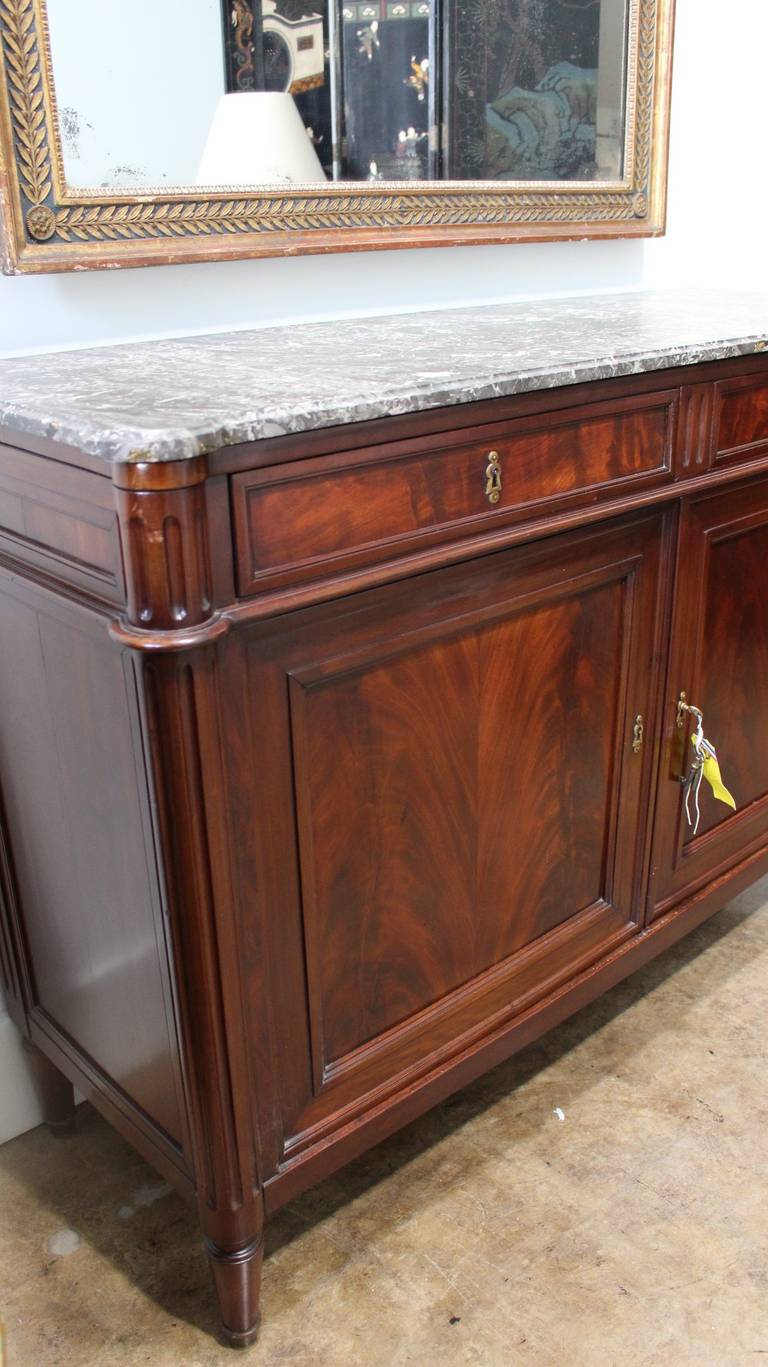 Louis XVI Mahogany Buffet with Marble Top In Good Condition In Dallas, TX