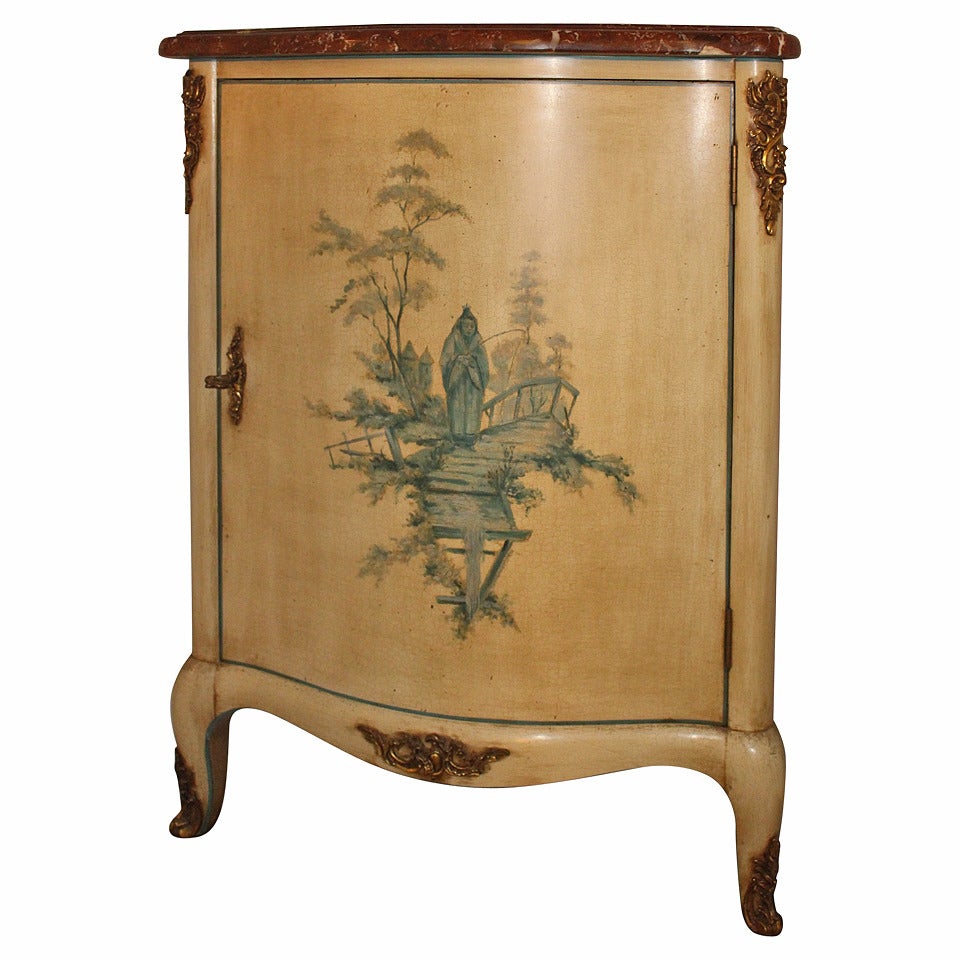 Louis XV Style Corner Cabinet with a Painted Finish and Marble Top
