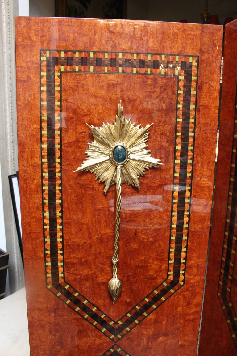 Unknown Continental Four-Panel, Parquetry and Bronze Folding Screen