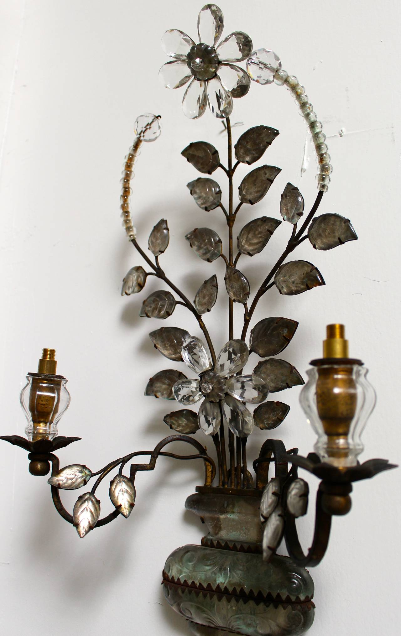 Crystal Set of Four Old French Bagues Sconces