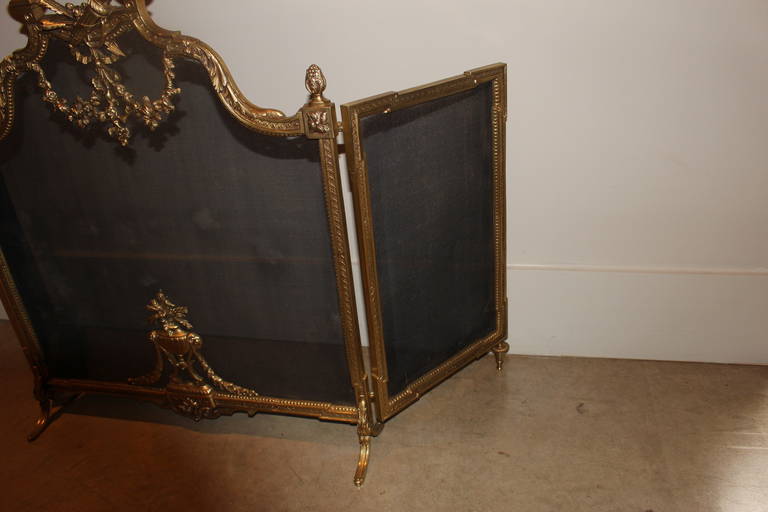 French Louis XVI Style, Three-Panel Bronze Fire Screen 1