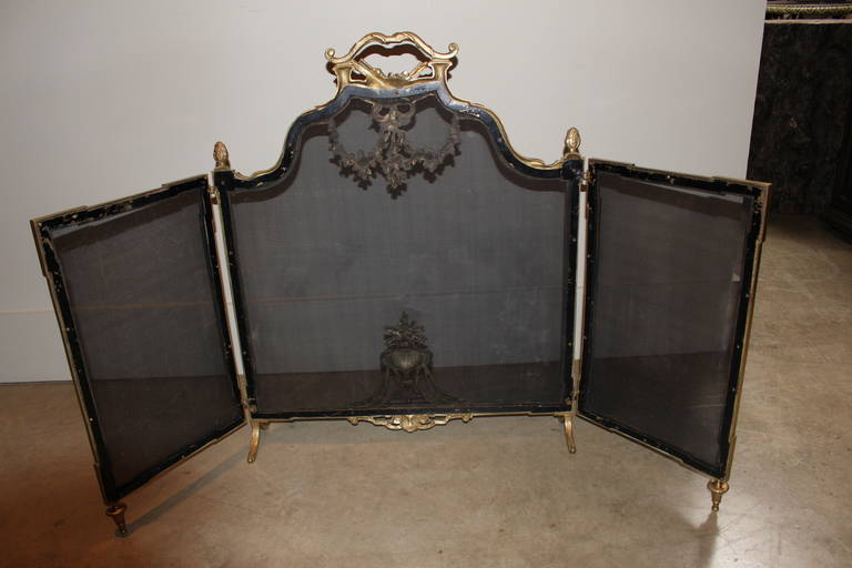French Louis XVI Style, Three-Panel Bronze Fire Screen 2